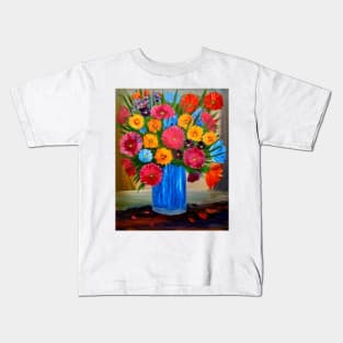 Stunning boutique of abstract flowers in a blue  vase . Kids T-Shirt